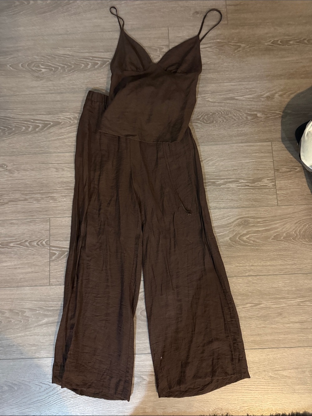 Target Brown Spaghetti-Strap Wide-Leg Jumpsuit